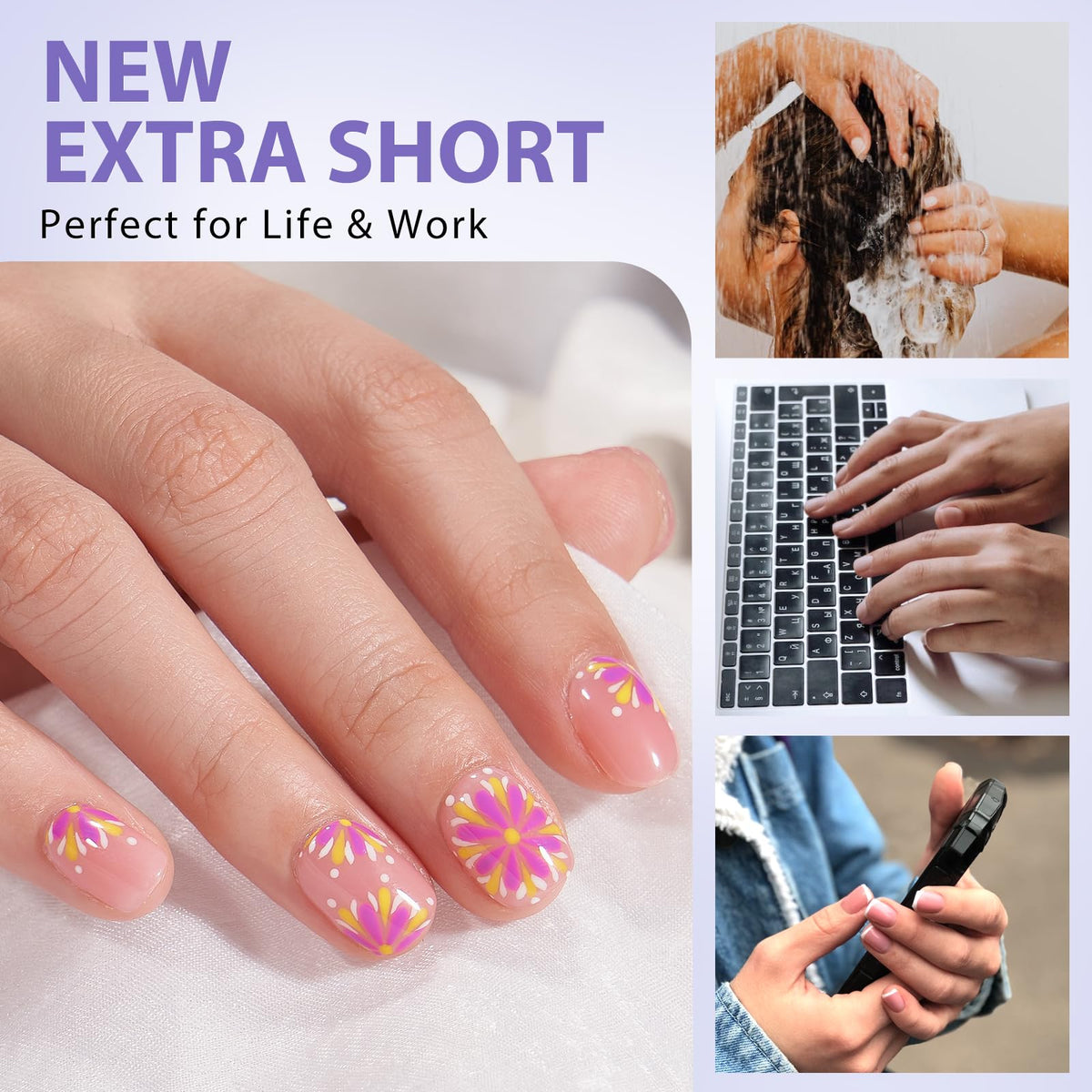 BTArtbox Half Cover Clear Fake Nails with Case, Long Square, 500 Pcs