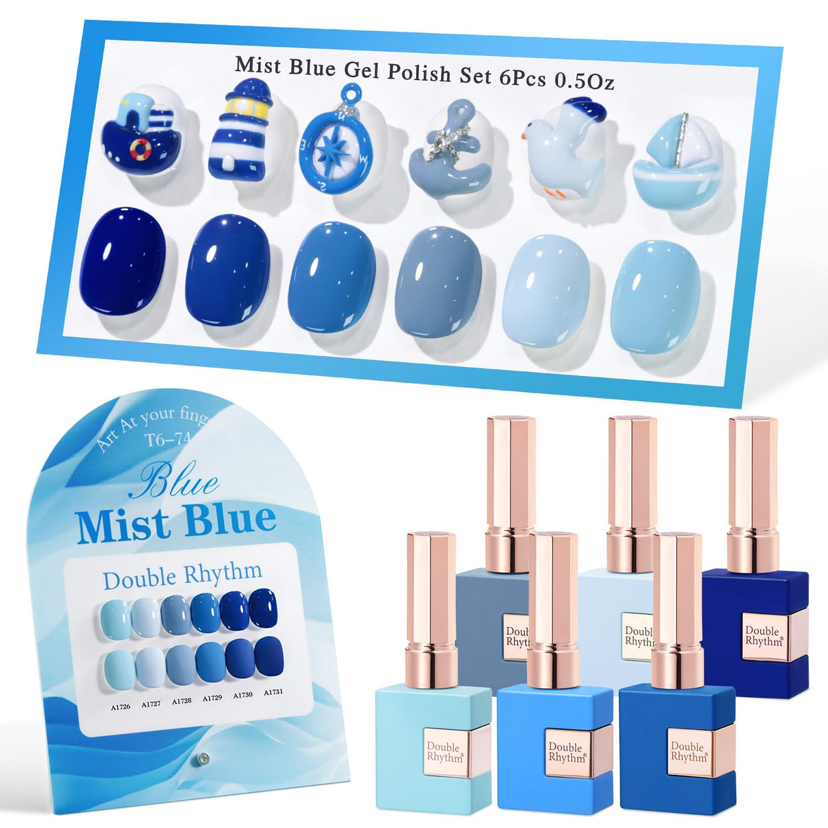 Double Rhythm 6 Pcs 15 ML Gel Polish Set Same Color Same Bottle Soak Off Gel Polish Kit Nail Art Manicure Salon DIY at Home for Women (Dark Light Brown Orange Maroon-T6-6)