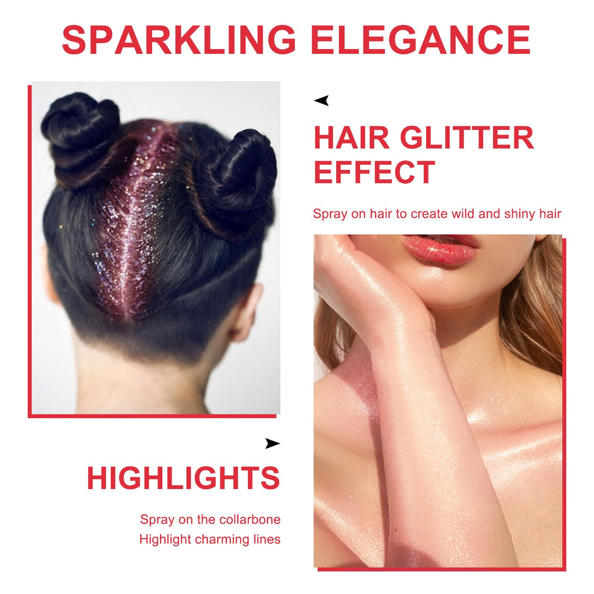 Hair and Body Glitter Spray, Shimmering Powder Sparkle Powder Makeup, Glitter Loose Sparkle Makeup for Body Highlighter,Festival Prom Rave Accessories (Glint-Rainbow)