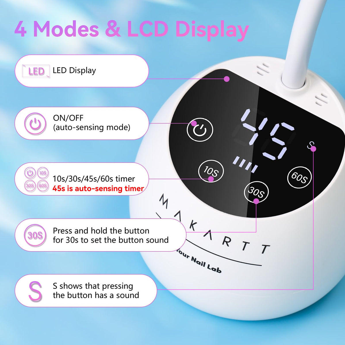 Makartt Flash Cure UV LED Nail Lamp for Gel-X Tips, Adjustable Gooseneck