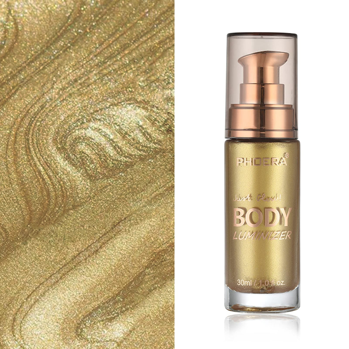 Body Shimmer Oil, Rose Gold Natural Glow Luminizer, Brush Include, 1oz