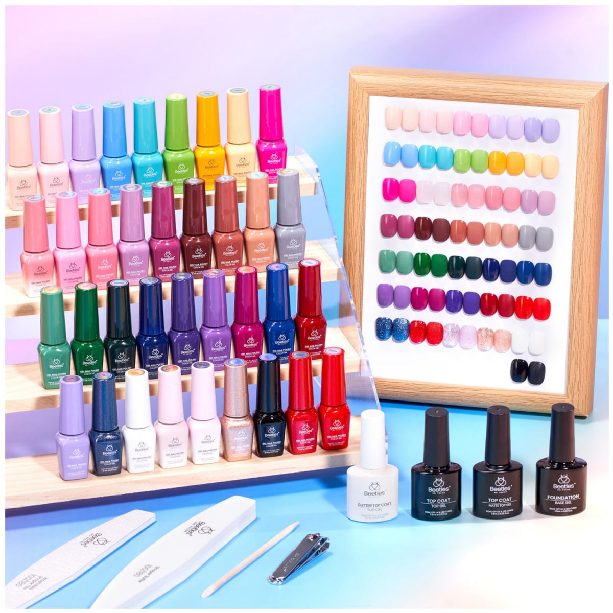 Beetles Gel Nail Polish Set, 63 PCS 55 Colors Gel Polish Kit with Base Coat