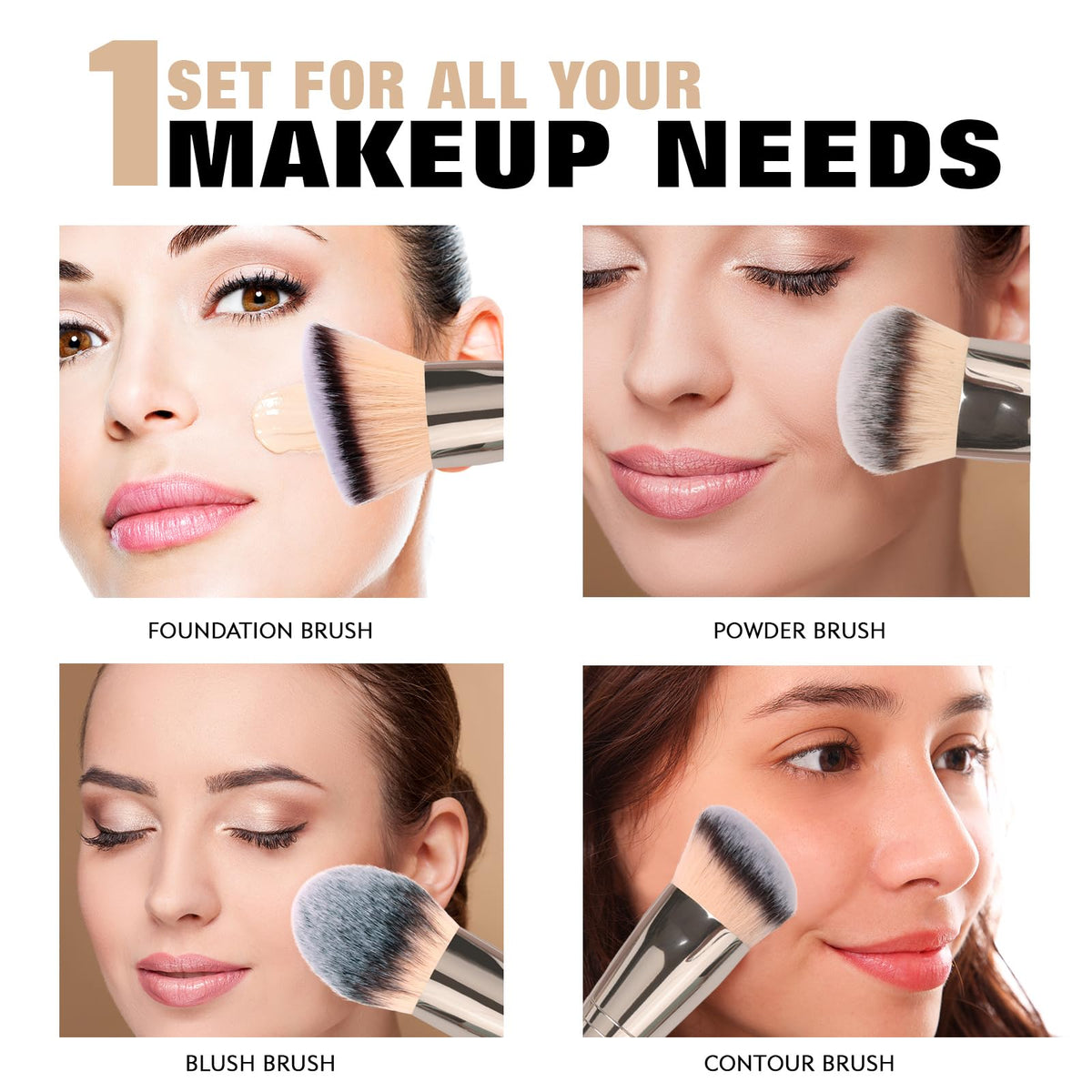 Dual-Ended Foundation Brush: Round & Angled makeup brushes, 100% Vegan Synthetic Makeup Brush for Flawless Blending and Application of Liquid, Powder, Cream, Blush