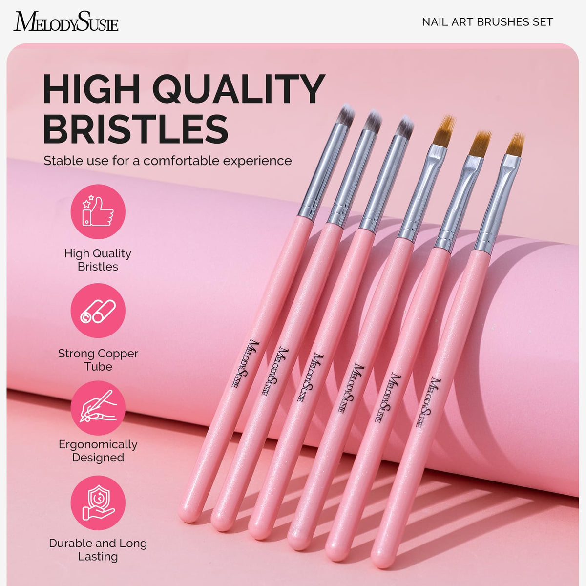 MelodySusie Nail Art Brushes Set, 6pcs Nail Art Design Pen Painting Tools