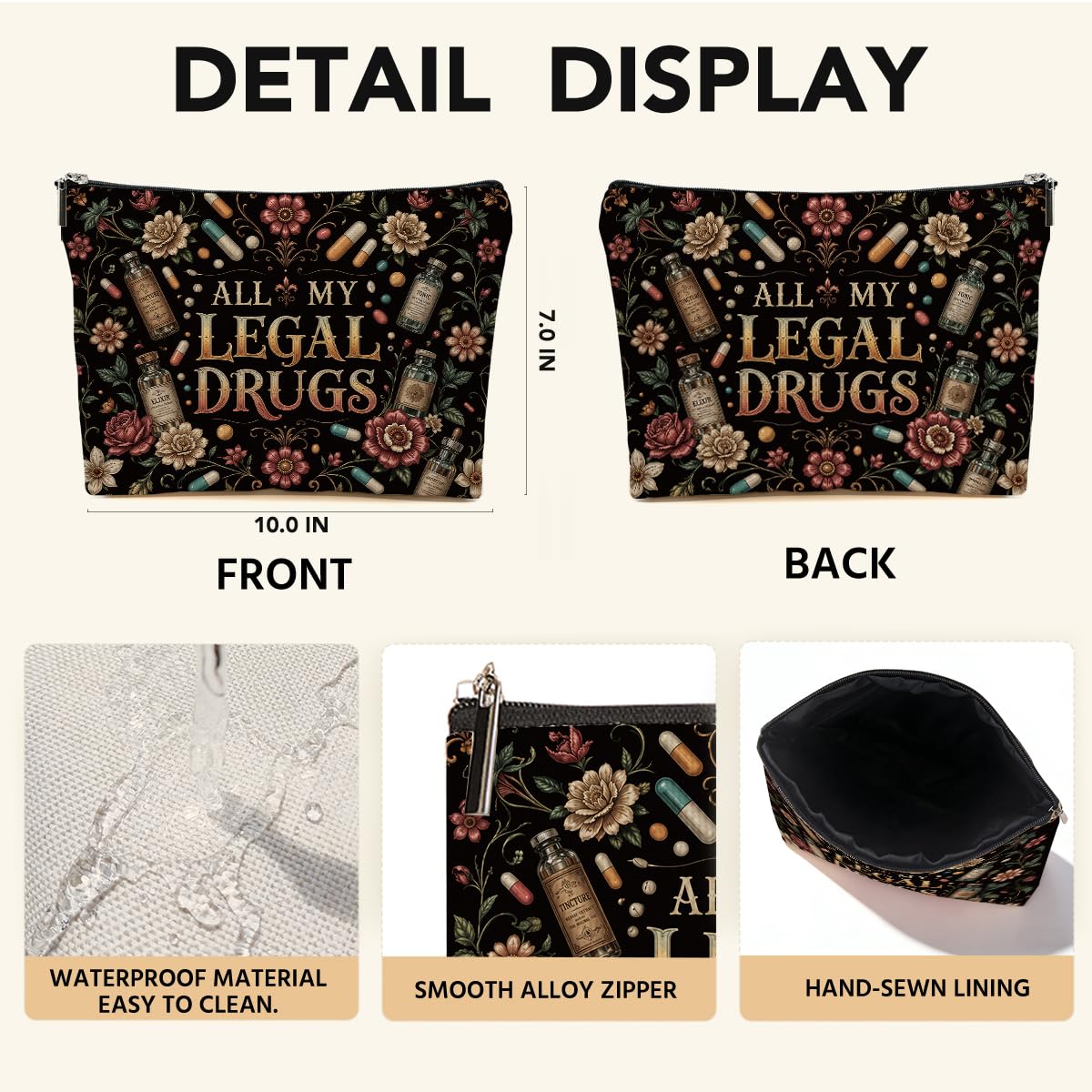 Funny Poisons Makeup Bag, Witchy Gifts Cosmetic Bag Travel Toiletry Bags