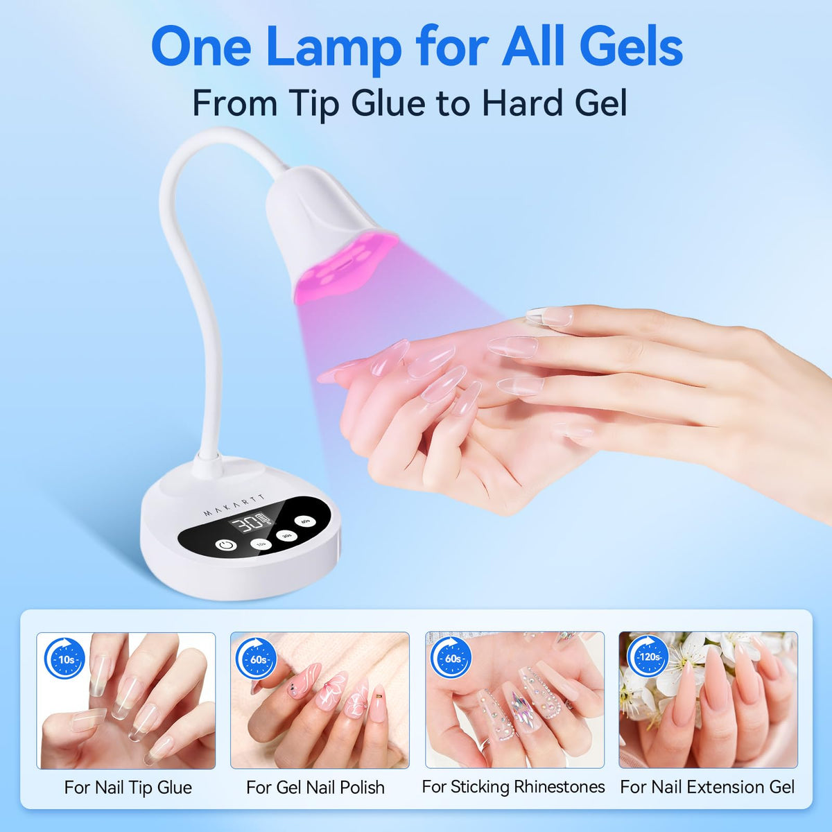 Makartt Flash Cure UV LED Nail Lamp for Gel-X Tips, Adjustable Gooseneck
