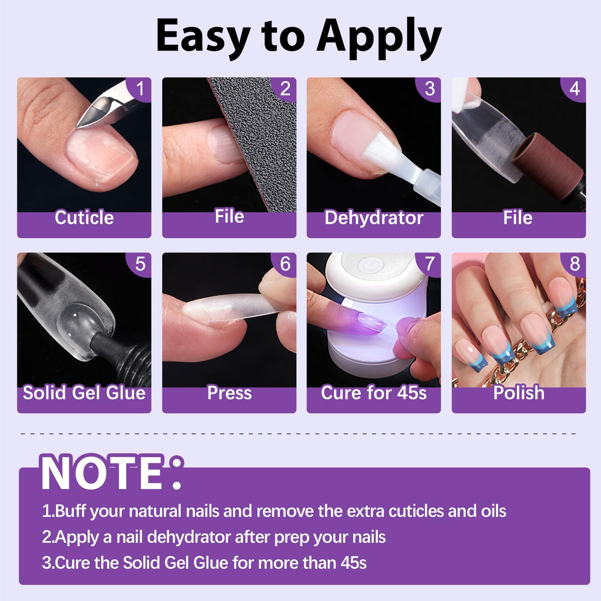 BTArtbox Half Cover Clear Fake Nails with Case, Long Square, 500 Pcs