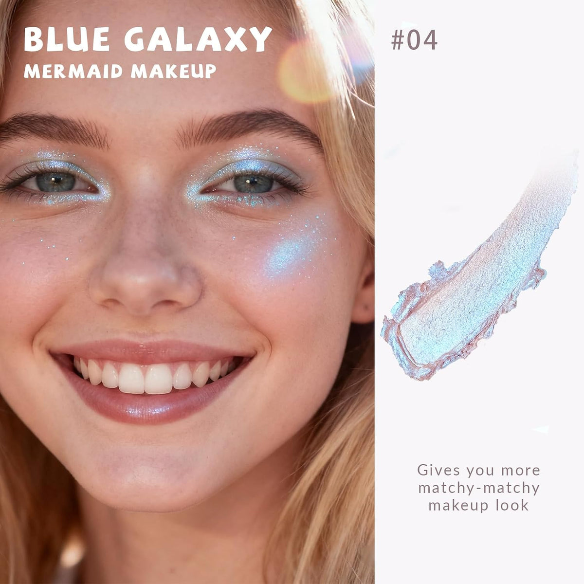 HOSAILY Holographic Duochrome Blue Glitter Eyeshadow, Color Shift Metallic Shimmer Eyeshadow Palette, Chameleon Sparkle Inner Corner Eye Highlighter, Iridescent Eye Shadow Palette Fairy Makeup#04