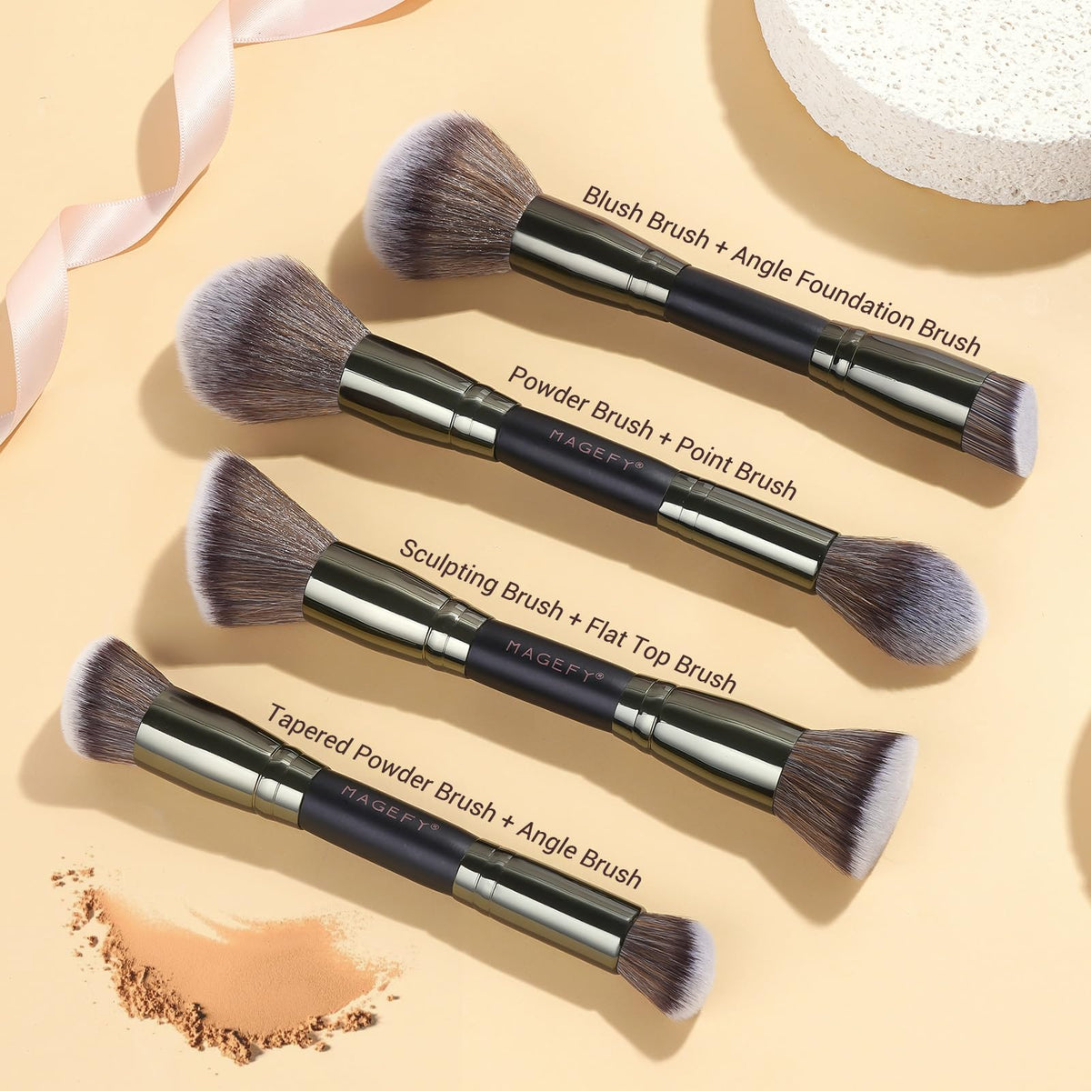 MAGEFY Makeup Brushes 12Pcs with Bag, Double-End Multi-functional for Foundation Powder Blush Eyeliner Eyeshadows brushes with Gift Box,Blackgold