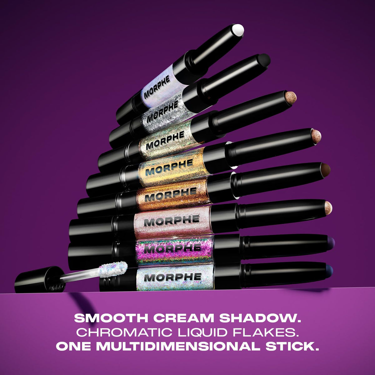 Morphe Mixed Signals Dual-Ended Eyeshadow Stick - Cream Eyeshadow Pigment & Chrome Liquid Flakes for Bold, Layered Eye Makeup Looks - Committed/Conflicted (0.028 oz)