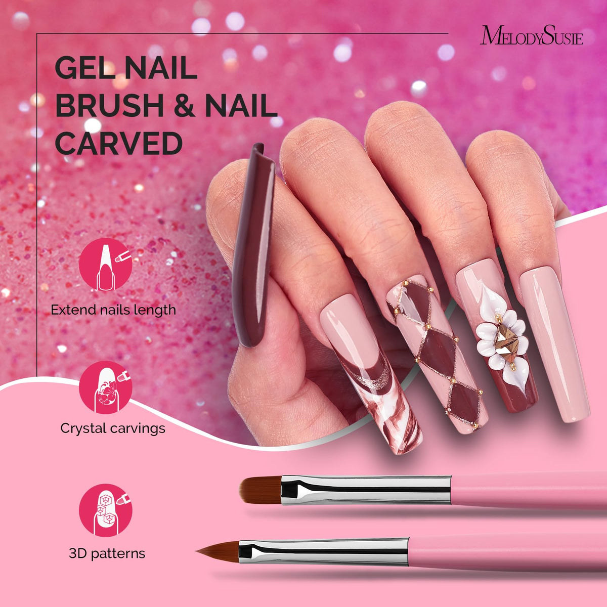 MelodySusie Nail Art Brushes Set, 6pcs Nail Art Design Pen Painting Tools
