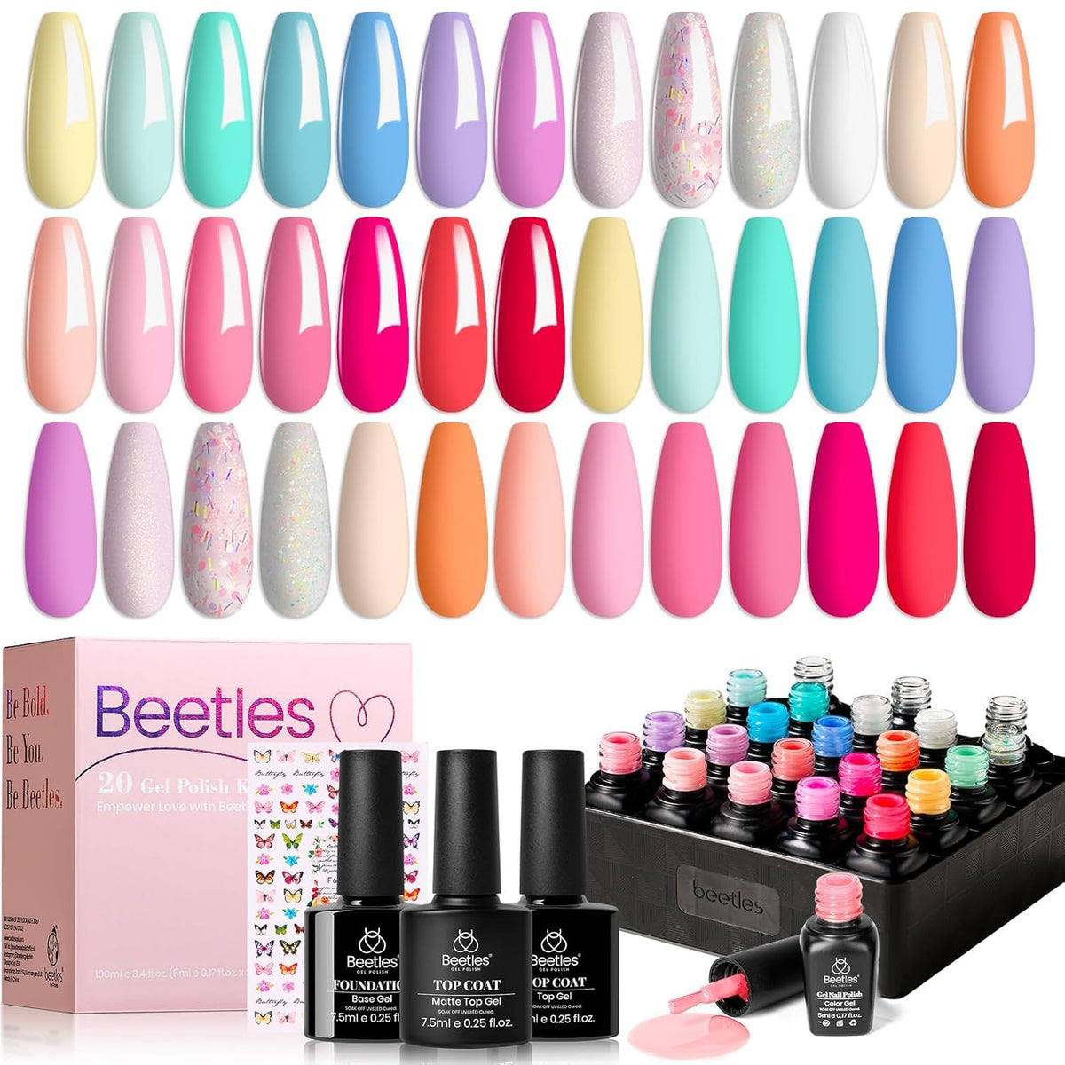 Beetles Gel Nail Polish Kit with U V Light - 80Pcs 55 Colors Gel Nail Kit