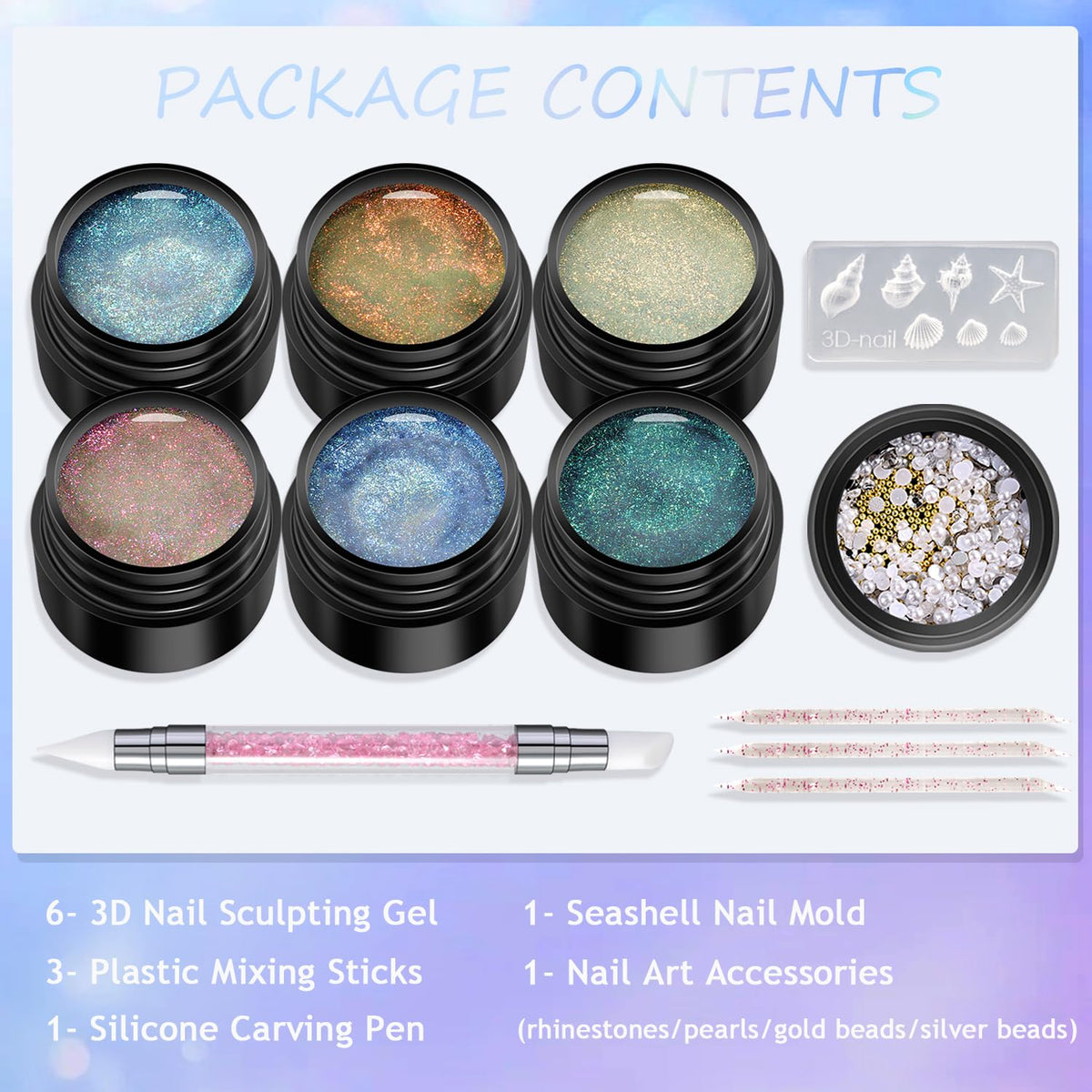 3D Nail Sculpting Gel Kit, Clear & Black Solid Builder Gel