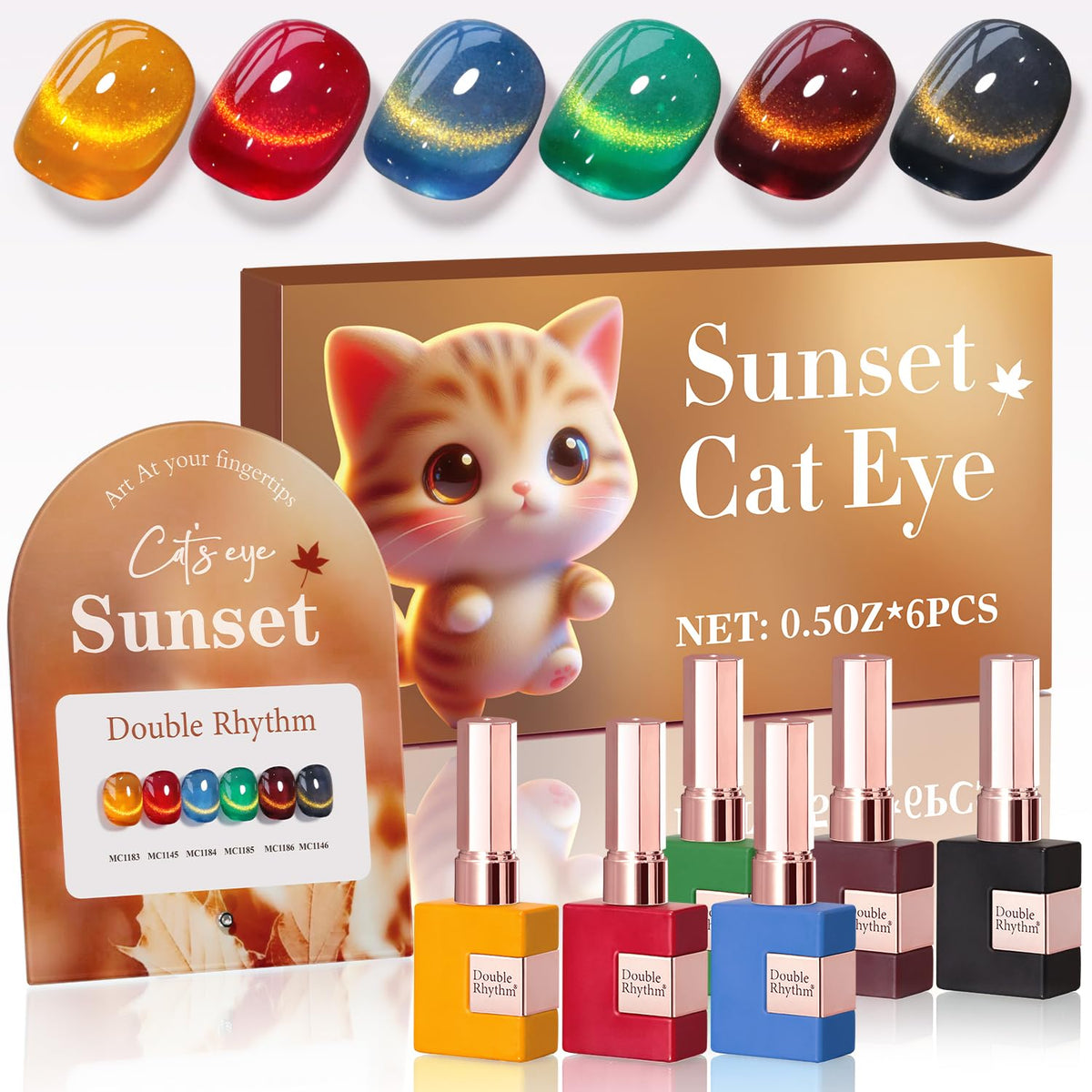 Double Rhythm Cat Eye Gel Nail Polish Set of 6 Same Color Same Bottle 0.5 Oz Shimmer Glitter with Magnet Holographic Magnetic UV Nail Polish Kit (Blush Fuchsia Magenta Purple Violet Lavender -T6-107)