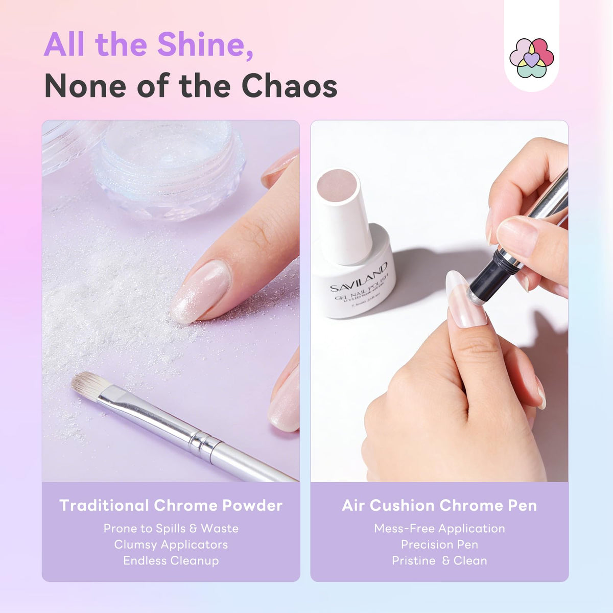 SAVILAND Air Cushion Chrome Nail Powder Pen for Beginners, Mermaid