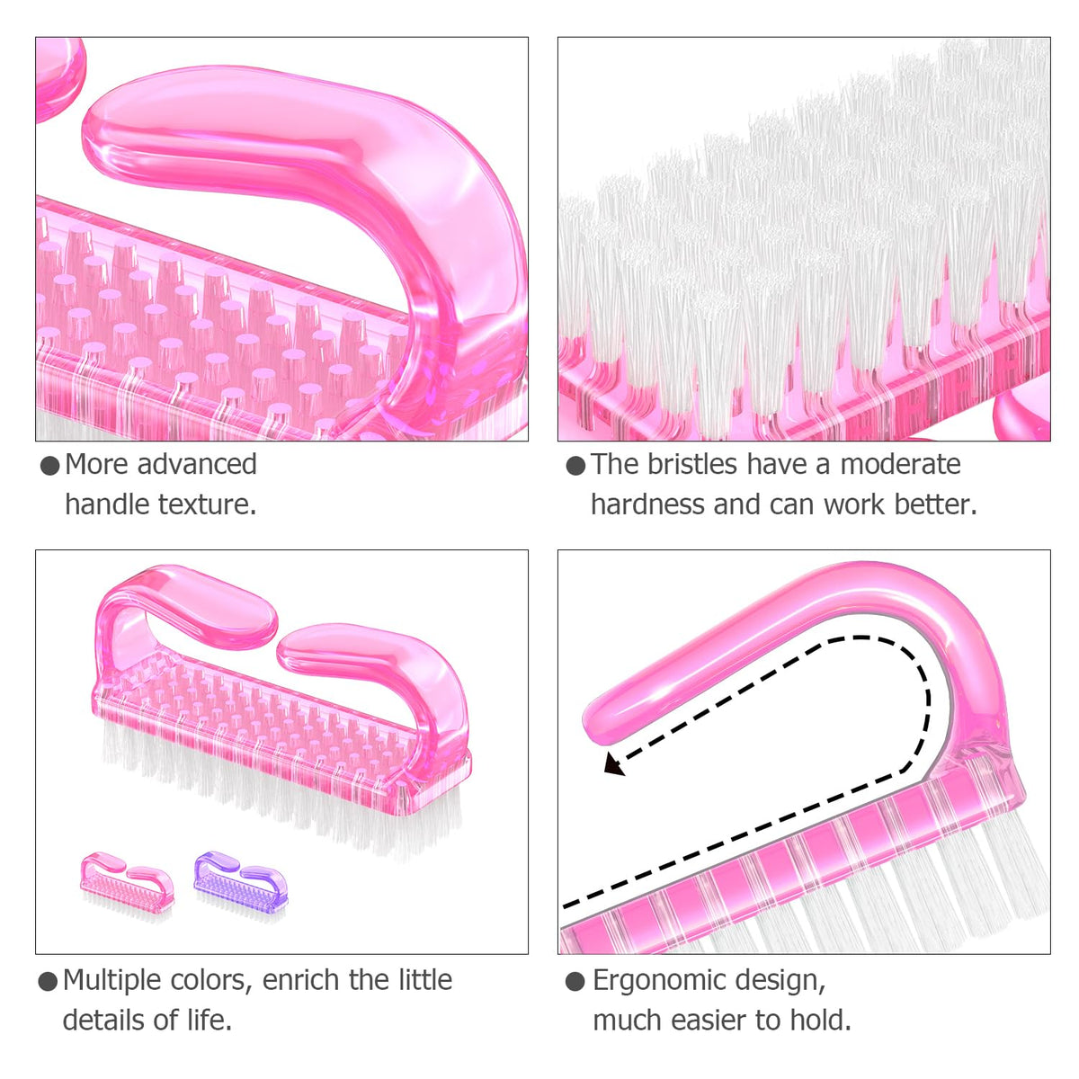 Larbois Handle Grip Nail Brush, Nail Brushes Hand Fingernail Brush Cleaner Scrubbing Kit Pedicure for Toes and Nails Men Women (4 Pack)