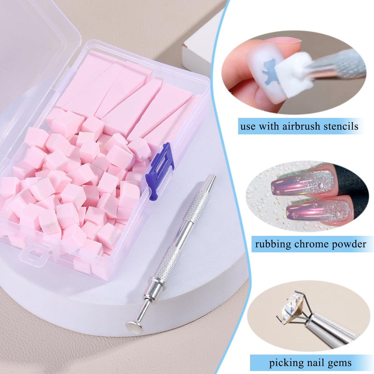 Fcozpjk 100Pcs Soft Nail Sponges for Ombre & 6Pcs Wedge Sponges Aura Nails