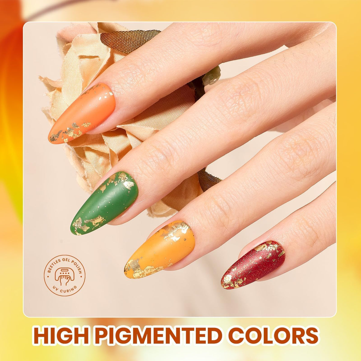 Beetles Fall Gel Nail Polish Set, 20 Colors Orange Yellow Brown