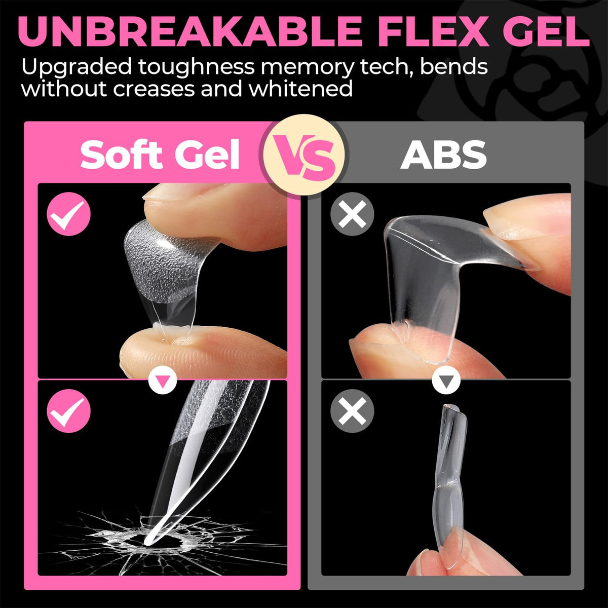 UNA GELLA Almond Gel Nail Tips 504PCS Pre-Etched Clear Fake Nails Tips