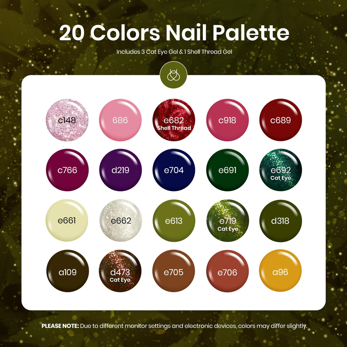 Beetles Fall Gel Nail Polish Set, 20 Colors Orange Yellow Brown