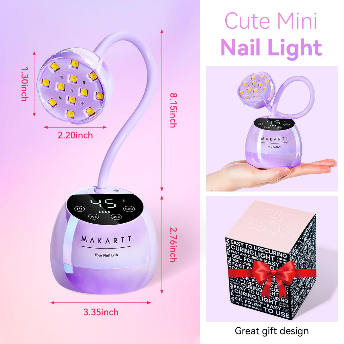 Makartt Cordless Gooseneck UV Nail Lamp for Gel-X Nails, Home DIY Use