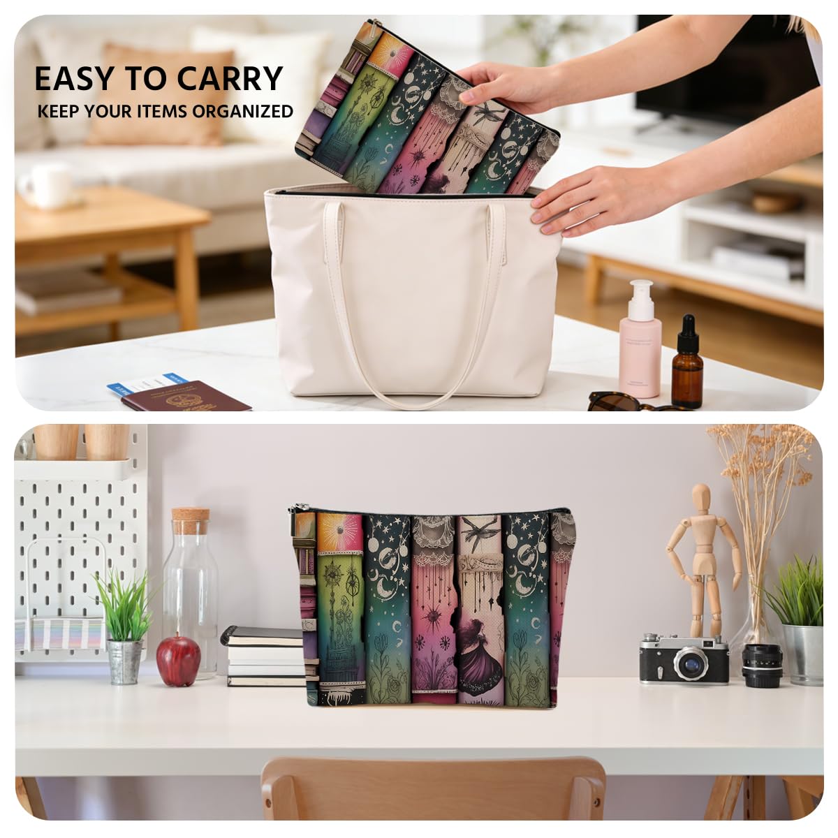 JIUWEIHU Goth Cat Makeup Bag, Funny Cat Cosmetic Bags Travel Organizer Bag