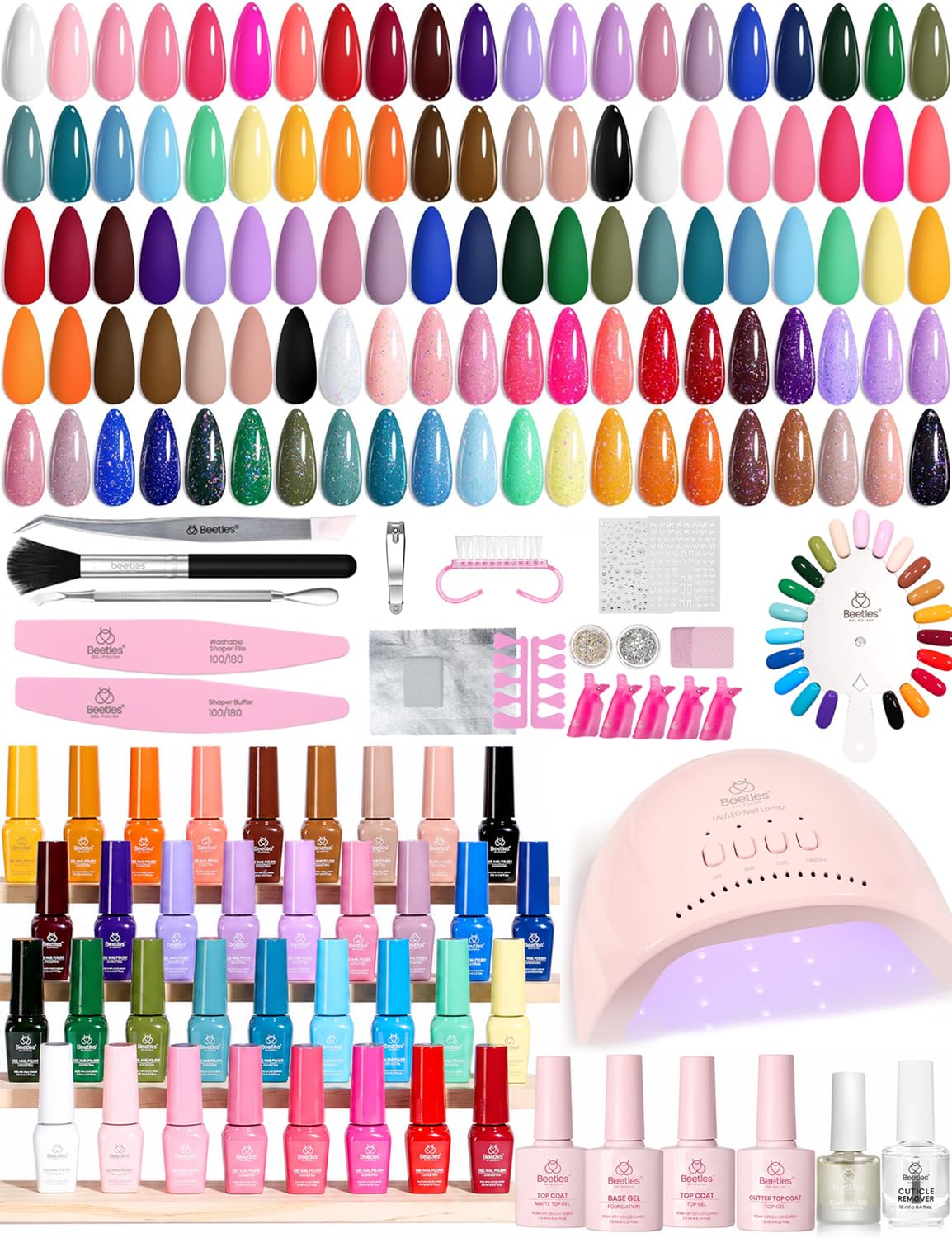 Beetles Gel Nail Polish Set, 63 PCS 55 Colors Gel Polish Kit with Base Coat