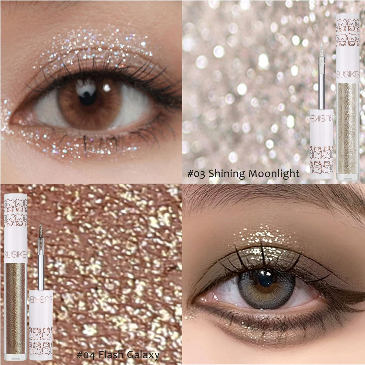 6Pcs Liquid Glitter Eyeshadow Eyeliner, Korean Makeup, Bling Under Eye Shadow, Shimmer Eye Make Up Valentine's Gift Set,Long Lasting,Quick Drying & Pigmented Loose Glitter Glue for Crystals Makeup