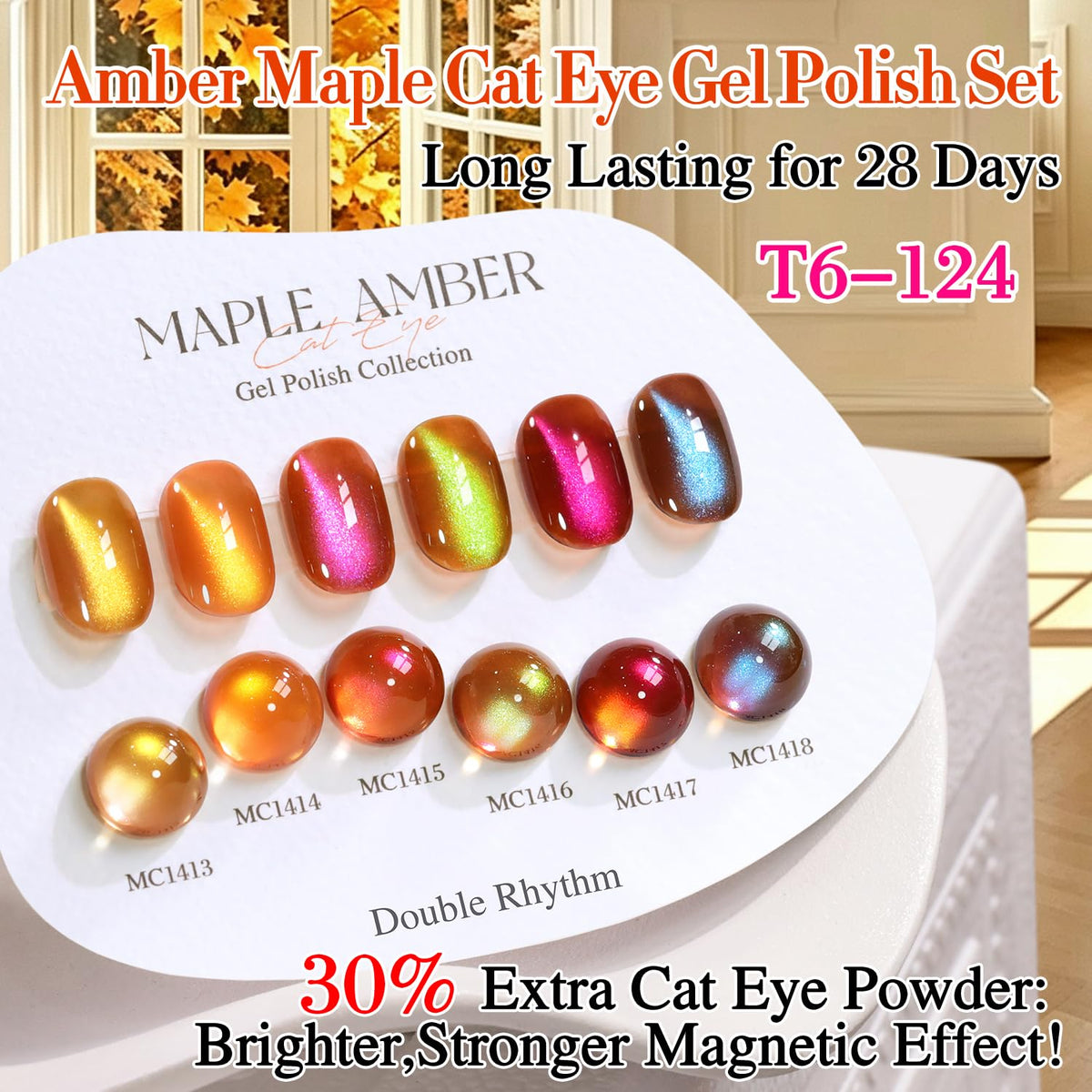 Double Rhythm Cat Eye Gel Nail Polish Set of 6 Same Color Same Bottle 0.5 Oz Shimmer Glitter with Magnet Holographic Magnetic UV Nail Polish Kit (Blush Fuchsia Magenta Purple Violet Lavender -T6-107)