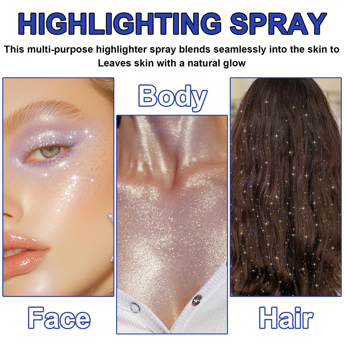 Hair and Body Glitter Spray, Shimmering Powder Sparkle Powder Makeup, Glitter Loose Sparkle Makeup for Body Highlighter,Festival Prom Rave Accessories (Glint-Rainbow)