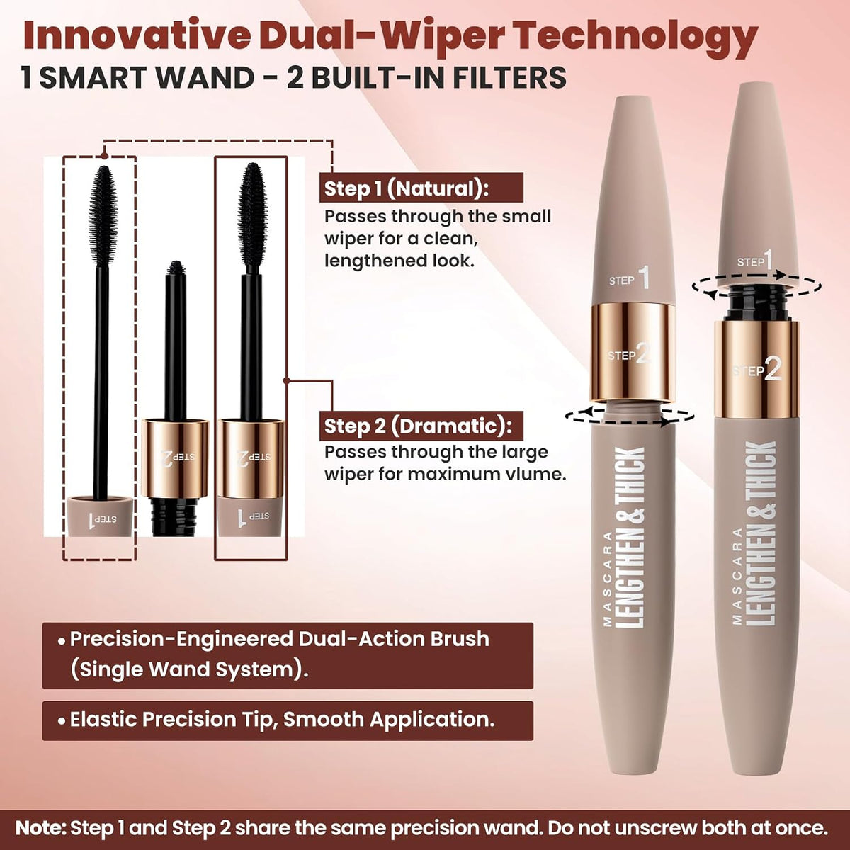 DUDUDU 2-in-1 Mascara and Eyeliner Set, Black Waterproof Volumizing and Lengthening Mascara, Ideal for Older Women 60 Plus & Sparse Lashes, 24HR Smudge-Proof Gentle Lash Extension Kit