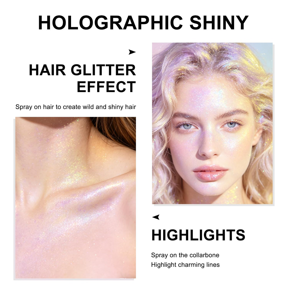 Scarman Hair and Body Glitter Spray, 1PC Glint-Rainbow Hairspray Powder