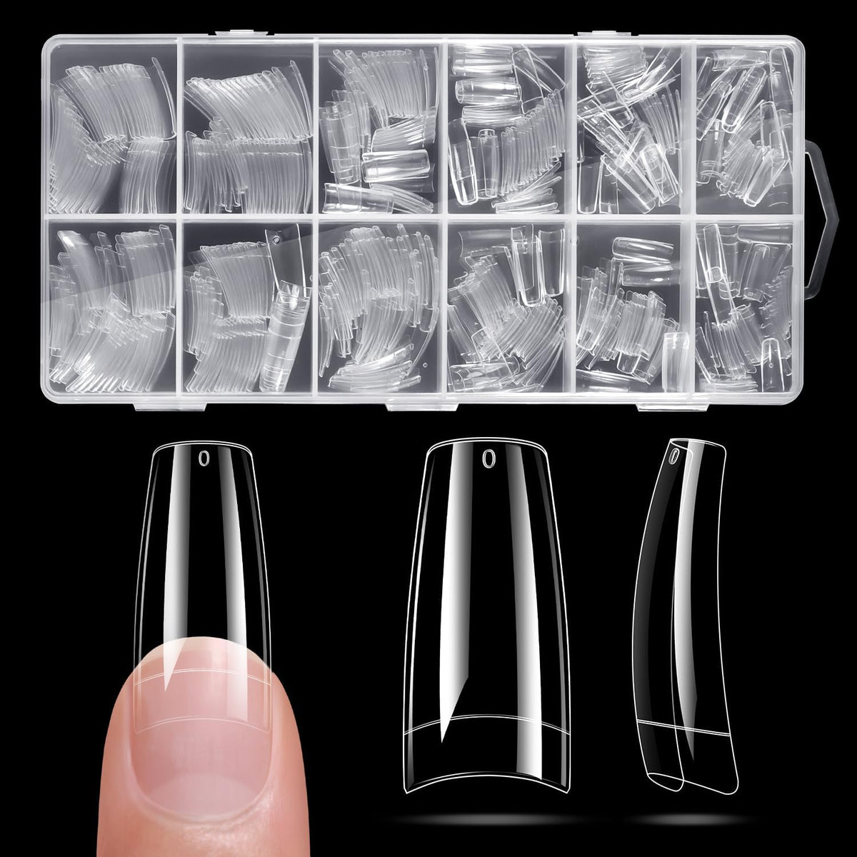 krofaue Extra Long Stiletto Nail Tips - False Clear Nais