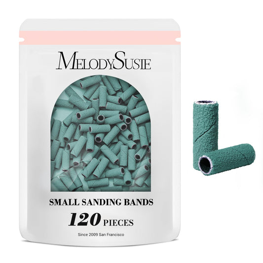 MelodySusie 120 Pcs Nail Drill Bits Small Sanding Bands for 3.1mm Mandrel Bit, 180 Fine Grit Nail File for Acrylic Nails Gel Manicures and Pedicure, Pink (Only Sanding Bands)