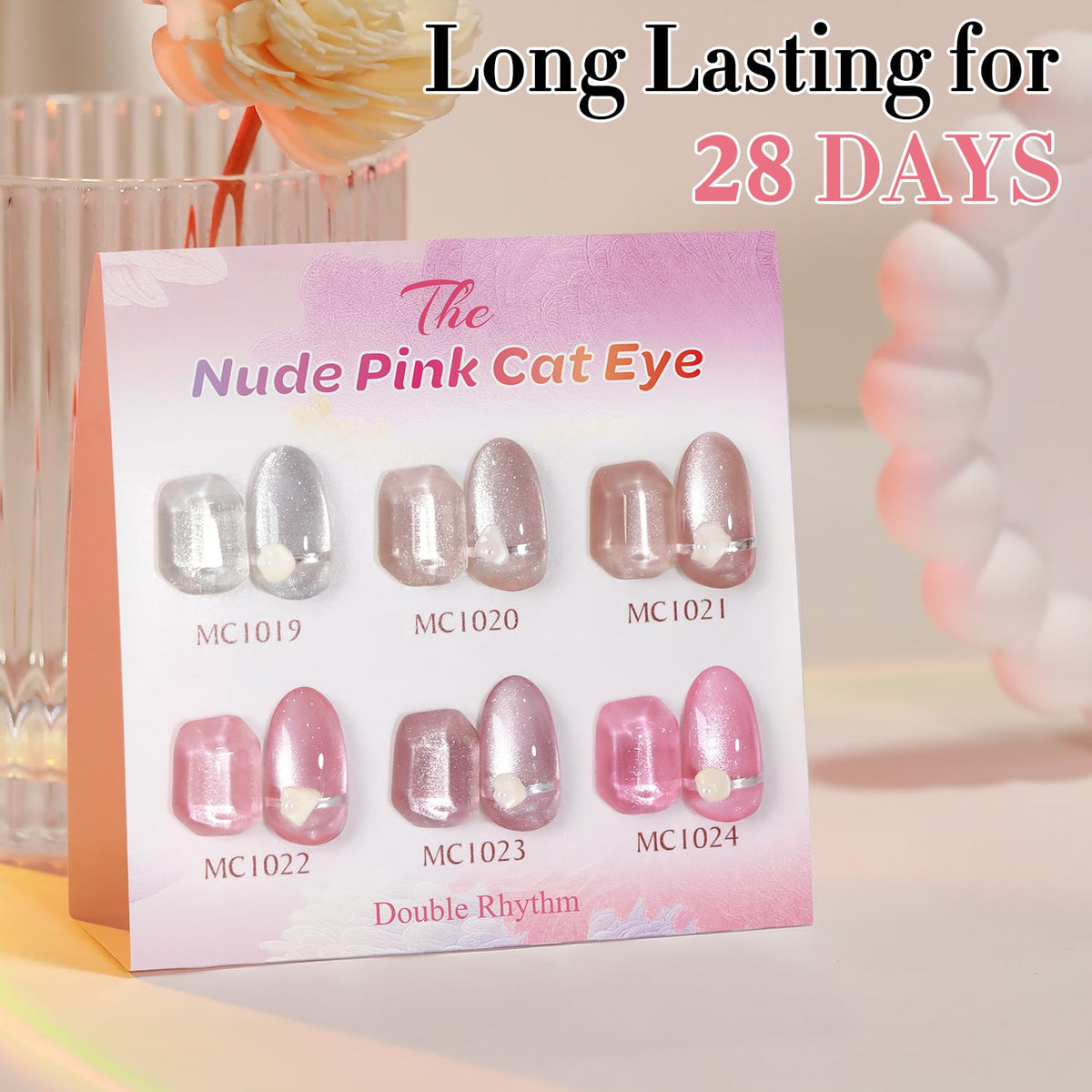 Double Rhythm Cat Eye Gel Nail Polish Set of 6 Same Color Same Bottle 0.5 Oz Shimmer Glitter with Magnet Holographic Magnetic UV Nail Polish Kit (Blush Fuchsia Magenta Purple Violet Lavender -T6-107)