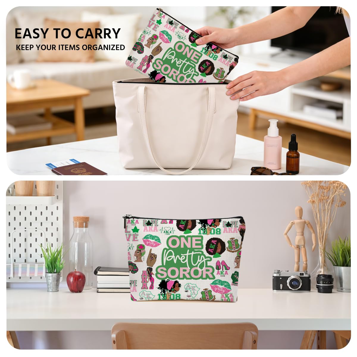 JIUWEIHU Goth Cat Makeup Bag, Funny Cat Cosmetic Bags Travel Organizer Bag
