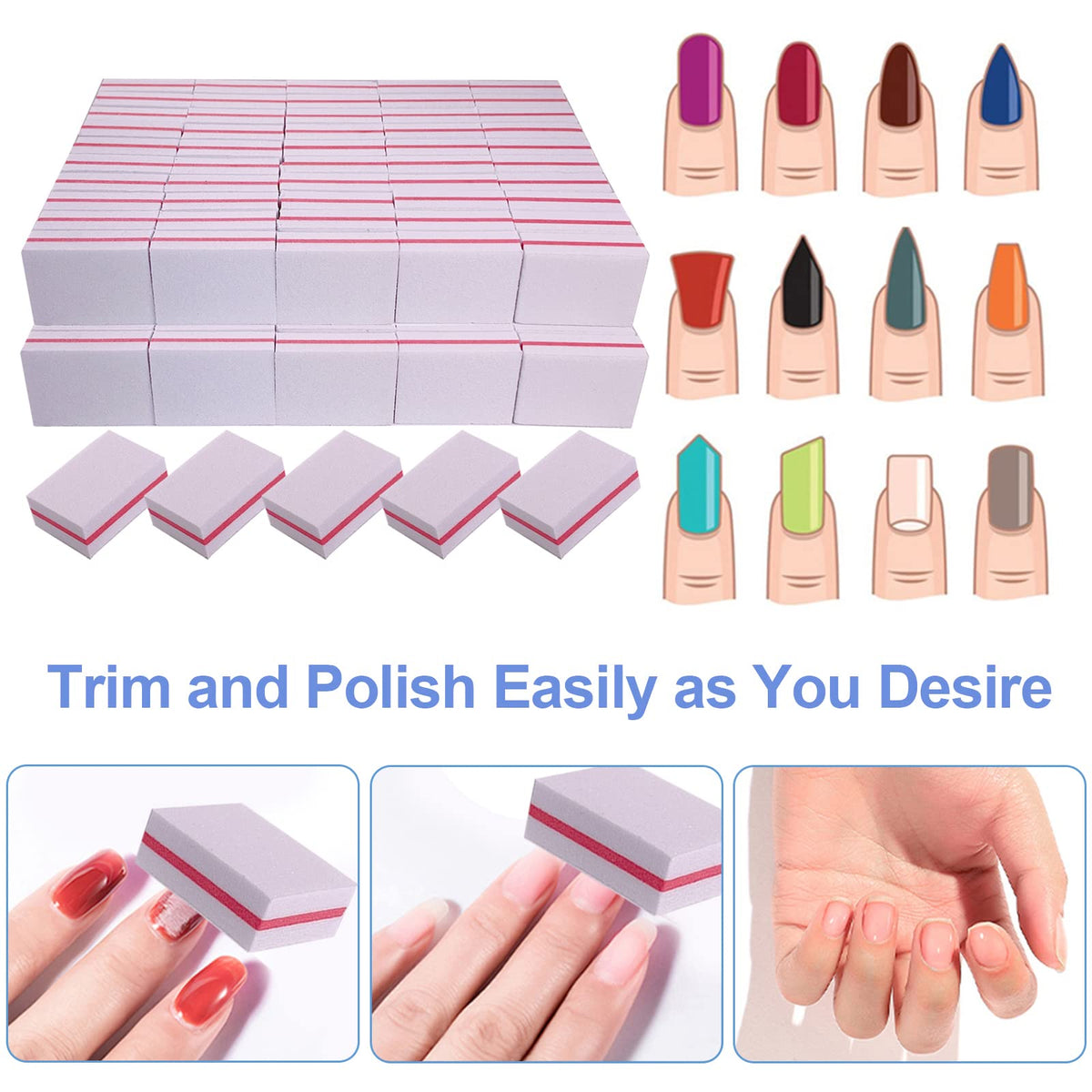 Nail Buffers (50 Pack), Mini Buffer Block Nail File for Acrylic Nails and Natural Nails, 100/180 Grit Nail Buffer Block Bulk Buffing Blocks for Nail Buff Professional Manicure File Blocks Set Pink