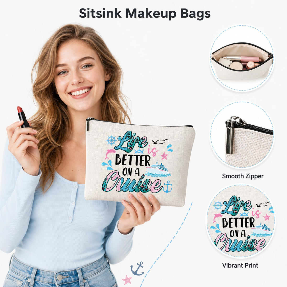 Sitsink Funny Sarcastic Gifts for Girls - Intersting Gifts for Girls Birthday. A Ray of Sarcastic Sunshine Every Single Day Makeup Bag, Cosmetic Bags Humor Sarcastic Gifts for Women Boss Coworker