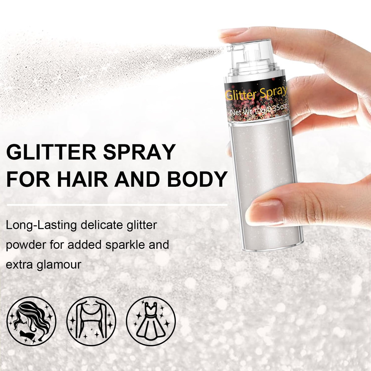 Scarman Hair and Body Glitter Spray, 1PC Glint-Rainbow Hairspray Powder