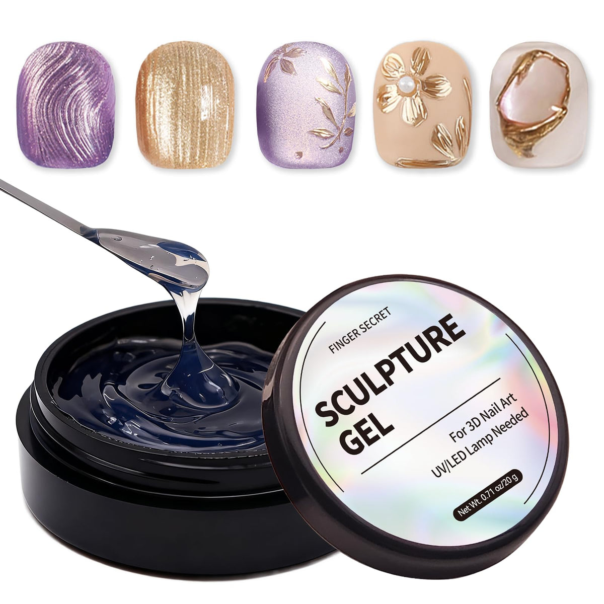 3D Sculpting Gel Kit – 2×20g Nail Art Gels with Dual Pens, Gold & Silver Chrome Powders, Brushes & Rhinestone Tray for DIY Nail Design at Home or Salon