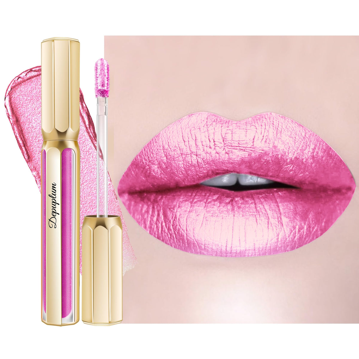Depuplum Purple Lipsticks for Women Metallic Glitter Lipstick Long Lasting
