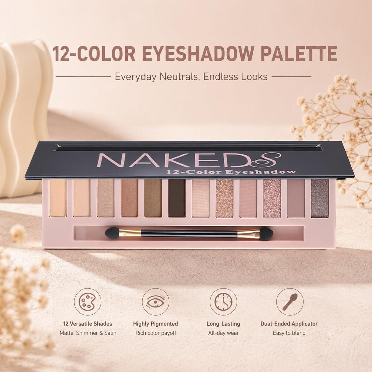BOLOPER 2 Pack 12 Colors Makeup Nude Colors Eyeshadow Palette Natural Nude Matte Shimmer Glitter Pigment Eye Shadow Pallete Set Waterproof Smokey Professional Beauty Makeup Kit (2 PCS)