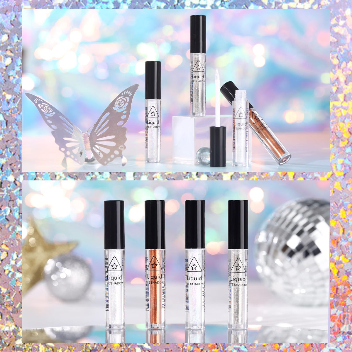 6Pcs Liquid Glitter Eyeshadow Eyeliner, Korean Makeup, Bling Under Eye Shadow, Shimmer Eye Make Up Valentine's Gift Set,Long Lasting,Quick Drying & Pigmented Loose Glitter Glue for Crystals Makeup