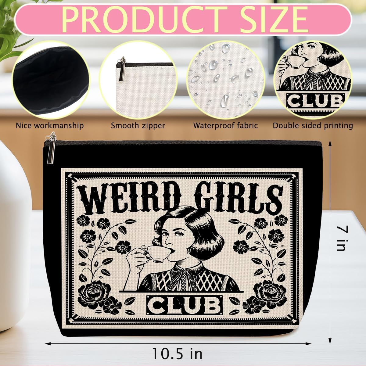 ZHAMEN Vintage Makeup Bag Weird Girls Cosmetic Bag for Women