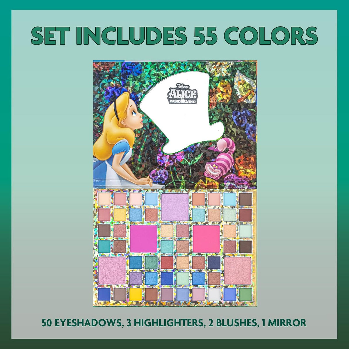 Alice in Wonderland 55-Well Face Palette, Eyeshadow, Ages 13+