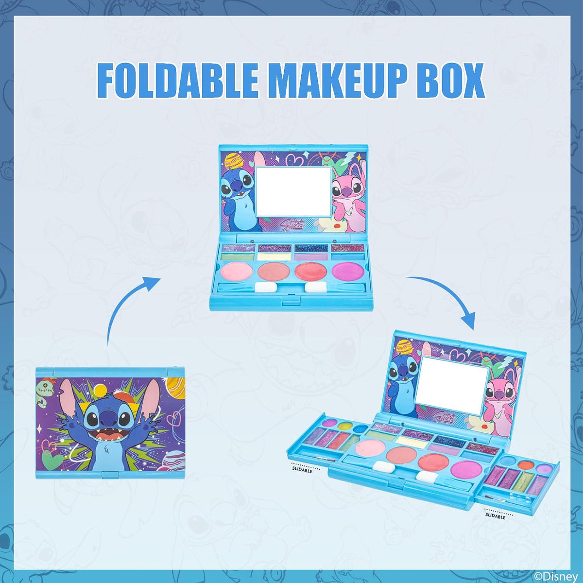 Stitch Fold-Out Makeup Palette with Mirror, Lip Gloss, Eyeshadow & Blush