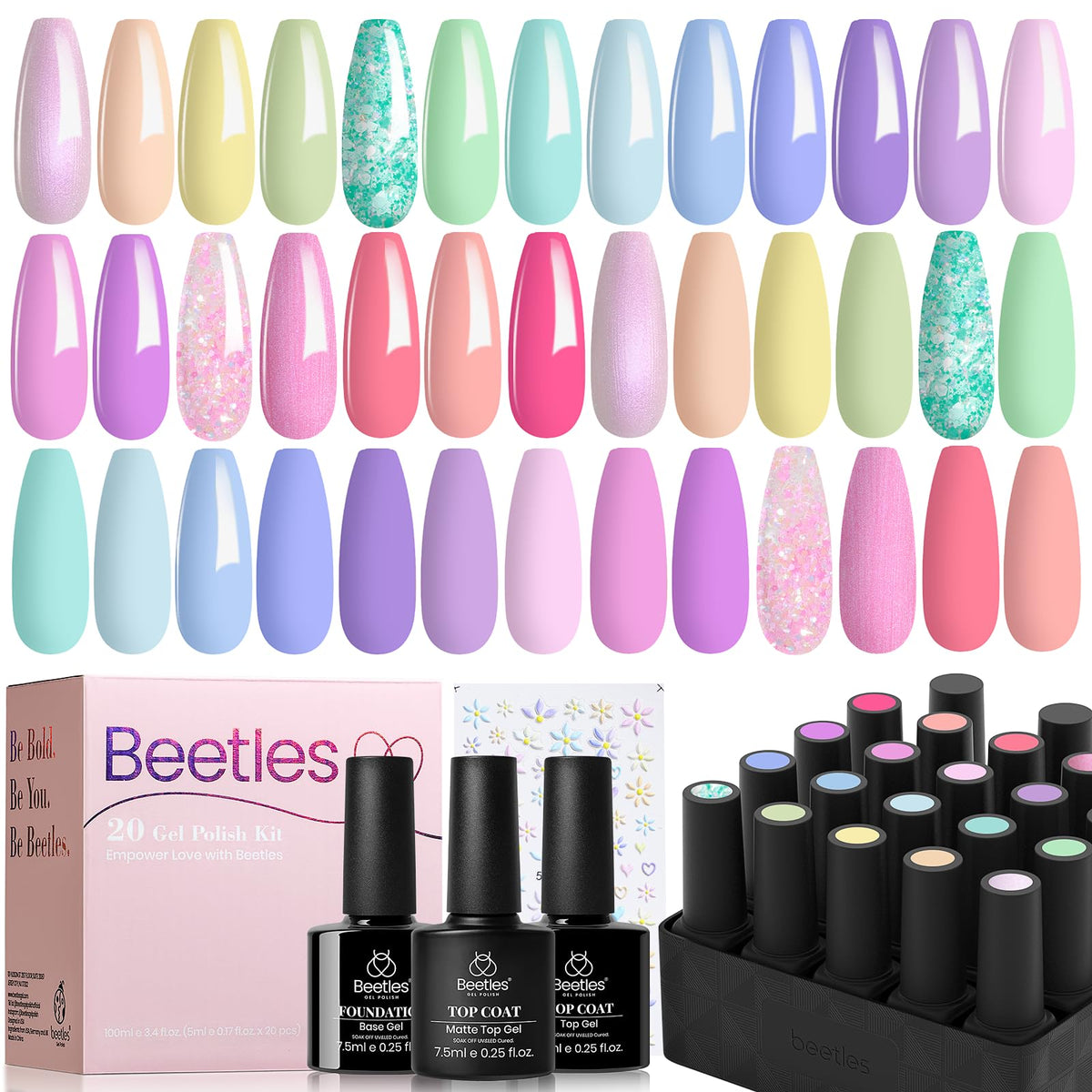 Beetles Fall Gel Nail Polish Set, 23Pcs Brown Burgundy Red Nude Pink