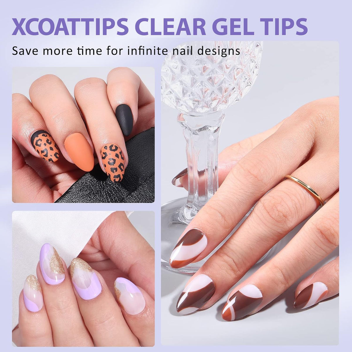 BTArtbox Half Cover Clear Fake Nails with Case, Long Square, 500 Pcs