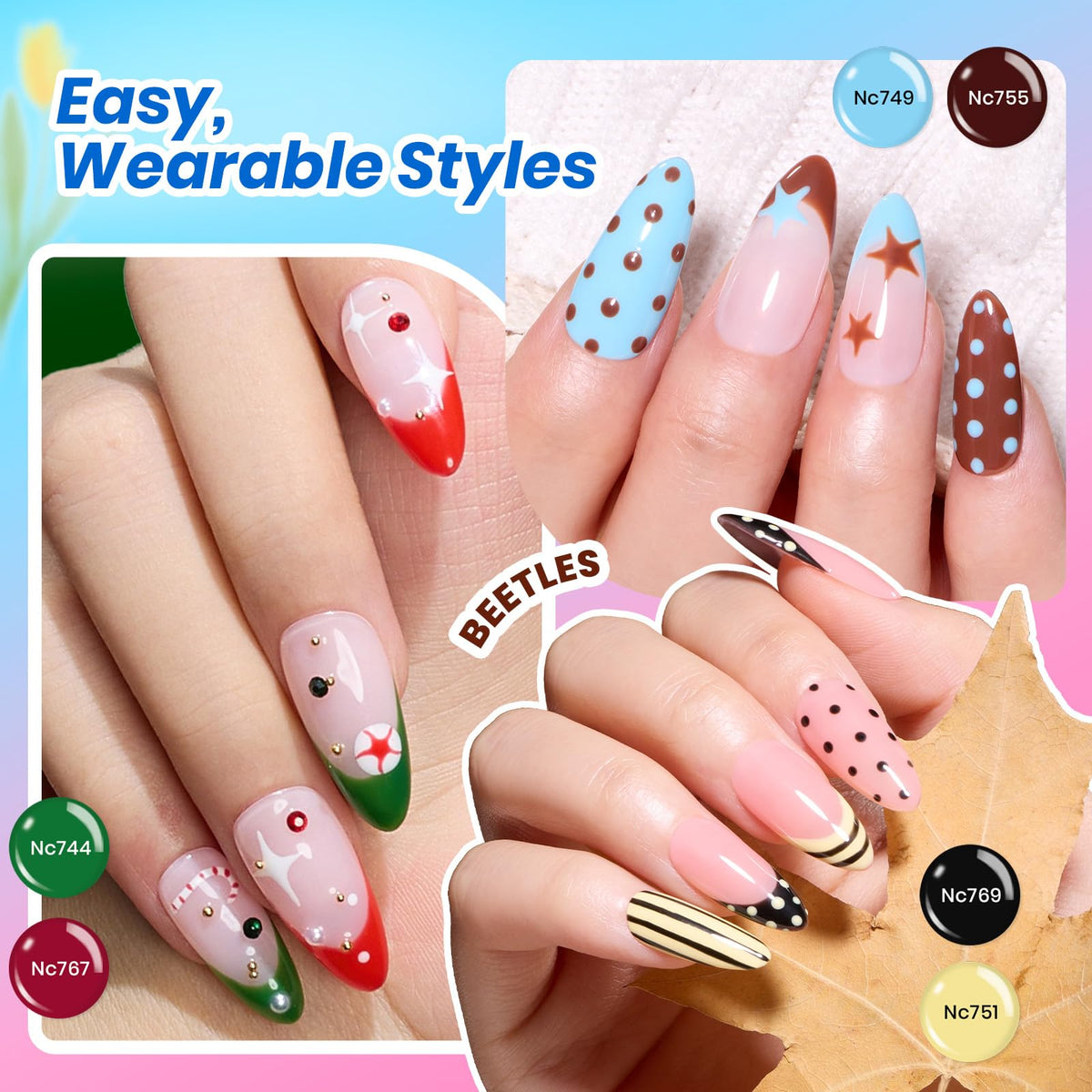 Beetles Gel Nail Polish Set, 63 PCS 55 Colors Gel Polish Kit with Base Coat