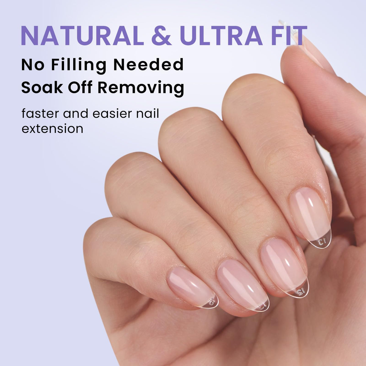 BTArtbox Half Cover Clear Fake Nails with Case, Long Square, 500 Pcs